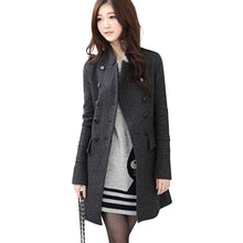 Women Lapel Windbreaker Double Breasted Long Parka Woolen Coat Trench Outwear Work JacketSM6
