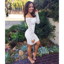 Women Long Sleeve Strapless Lace Bodycon Party Mini Dress White Dresses SM6