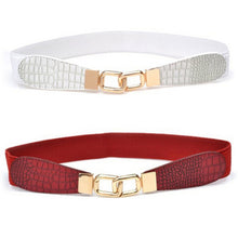Women Metal Gold Buckle Elastic Stretch Waist PU Leather Fashion Belt Waistband SM6