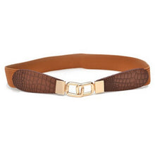 Women Metal Gold Buckle Elastic Stretch Waist PU Leather Fashion Belt Waistband SM6