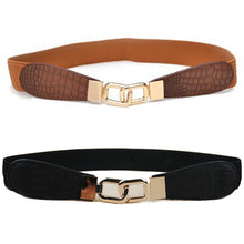 Women Metal Gold Buckle Elastic Stretch Waist PU Leather Fashion Belt Waistband SM6