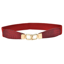 Women Metal Gold Buckle Elastic Stretch Waist PU Leather Fashion Belt Waistband SM6