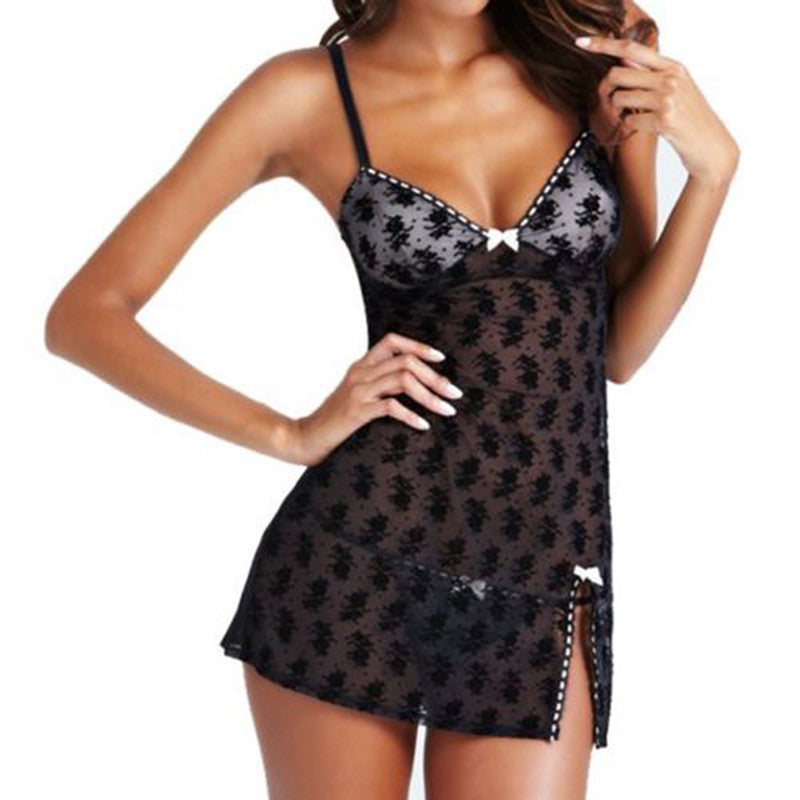 Women Perspective Lace Slit Lingerie With G-String Sexy Transparent Lingerie Dress SM6