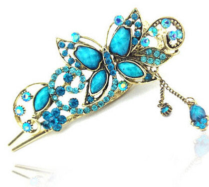 Women Rhinestone Two Butterflies Hair Barrette Clip Hairpin Style SM6