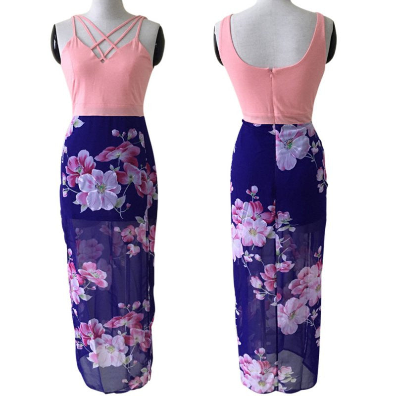 Women Sexy Chiffon Floral Bodycon Long Maxi Dress V Neck Evening Party Dress New SM6