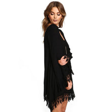 Women Soft Tassel Boho Long Sleeve Loose Dress Casual Jumper Party Mini Dresses SM6