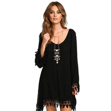 Women Soft Tassel Boho Long Sleeve Loose Dress Casual Jumper Party Mini Dresses SM6