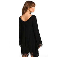 Women Soft Tassel Boho Long Sleeve Loose Dress Casual Jumper Party Mini Dresses SM6