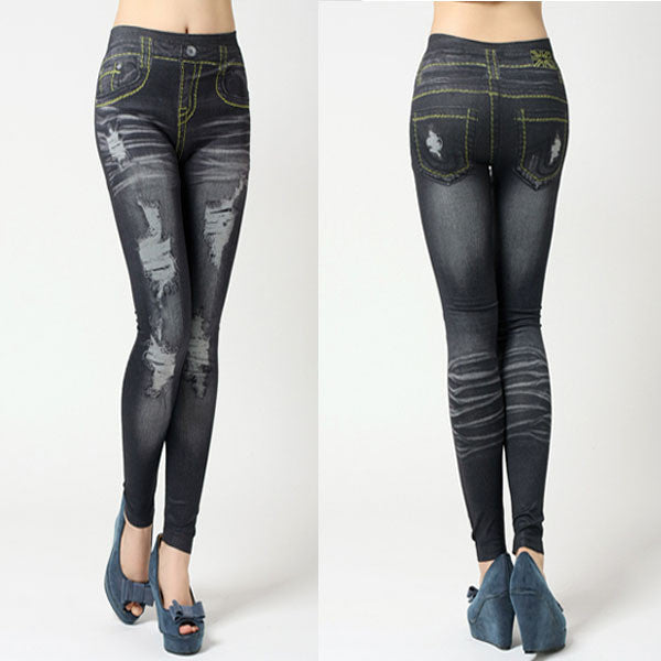 Women Stretchy Skinny Jeggings Vintage Distressed Tights Denim Jeans Slim Pants SM6