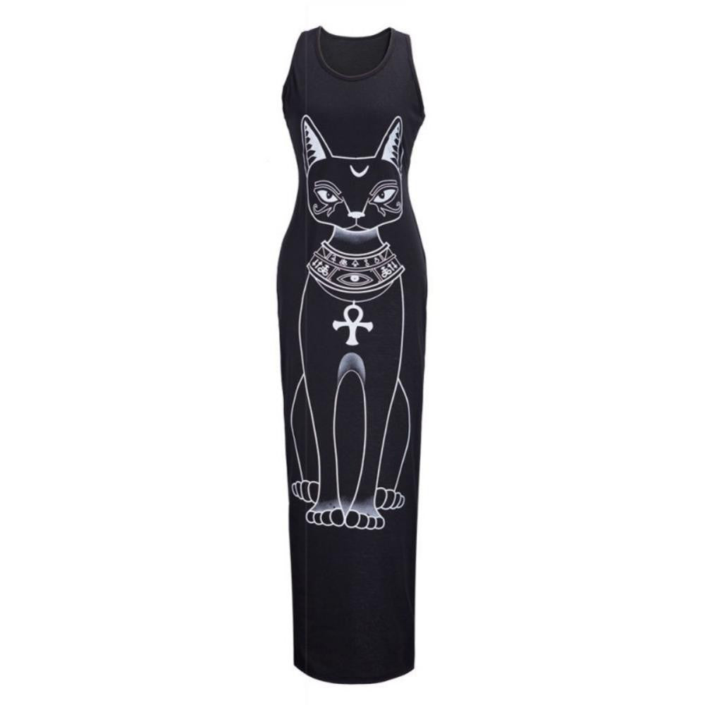 Women Sexy Casual Boho Long Maxi Beach Dress cartoons Cat Sundress SM6