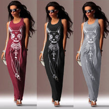 Women Sexy Casual Boho Long Maxi Beach Dress cartoons Cat Sundress SM6
