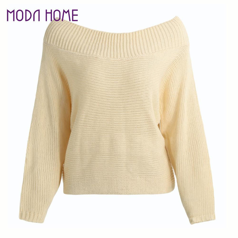 Women Sweaters And Pullovers Knitted Solid Long Batwing Sleeve Loose Warm Pullover Tops Knitwear Beige Pull  SM6