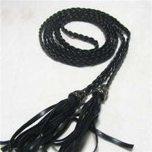 Women Thin Long PU Leather Woven Belt Tassel Clothing Waist Strap Braided Belt P16 SM6