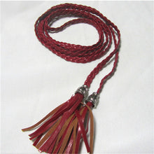 Women Thin Long PU Leather Woven Belt Tassel Clothing Waist Strap Braided Belt P16 SM6