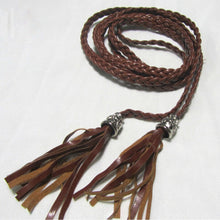 Women Thin Long PU Leather Woven Belt Tassel Clothing Waist Strap Braided Belt P16 SM6
