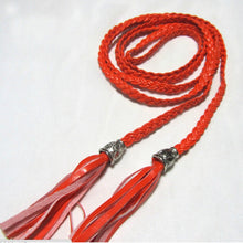 Women Thin Long PU Leather Woven Belt Tassel Clothing Waist Strap Braided Belt P16 SM6