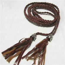 Women Thin Long PU Leather Woven Belt Tassel Clothing Waist Strap Braided Belt P16 SM6