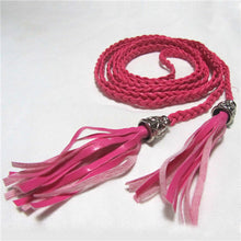 Women Thin Long PU Leather Woven Belt Tassel Clothing Waist Strap Braided Belt P16 SM6