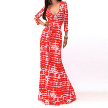 Women V-Neck Long Maxi Cocktail Party Ball Gown Belted Floor-Length Sexy Printed Dress P16 SM6