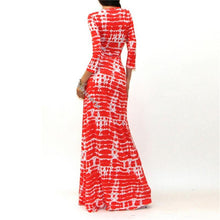 Women V-Neck Long Maxi Cocktail Party Ball Gown Belted Floor-Length Sexy Printed Dress P16 SM6