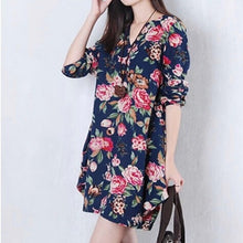 Women Vintage Floral Long Sleeve V-Neck Casual Dress Pregnant Maternity Linen Dresses M-XXL P16 SM6