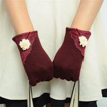 Women Warm Cotton Touch Screen Glove Bow Flower Lace Wrist Gloves Mittens New SM6