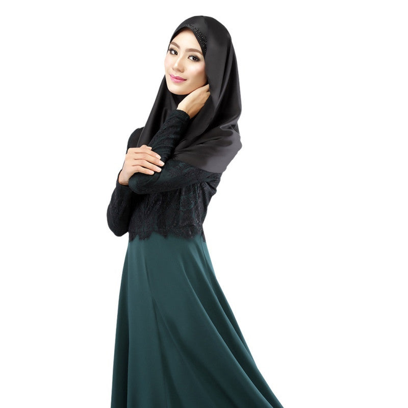 Women's Lace Long Sleeve Party Maxi Embroidery Dress Abaya Islamic Muslim Wear PY3 SM6