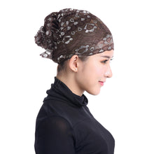 Women's Muslim Hijab Lace Turban Flower Bling Bling Islamic Bonnet Underscarf Inner Cap Stretchy Hat Glitter Headwear Head Wraps SM6