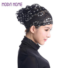 Women's Muslim Hijab Lace Turban Flower Bling Bling Islamic Bonnet Underscarf Inner Cap Stretchy Hat Glitter Headwear Head Wraps SM6