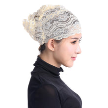 Women's Muslim Hijab Lace Turban Flower Bling Bling Islamic Bonnet Underscarf Inner Cap Stretchy Hat Glitter Headwear Head Wraps SM6