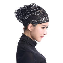 Women's Muslim Hijab Lace Turban Flower Bling Bling Islamic Bonnet Underscarf Inner Cap Stretchy Hat Glitter Headwear Head Wraps SM6