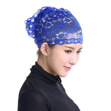 Women's Muslim Hijab Lace Turban Flower Bling Bling Islamic Bonnet Underscarf Inner Cap Stretchy Hat Glitter Headwear Head Wraps SM6