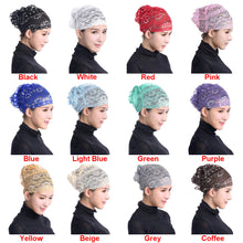 Women's Muslim Hijab Lace Turban Flower Bling Bling Islamic Bonnet Underscarf Inner Cap Stretchy Hat Glitter Headwear Head Wraps SM6