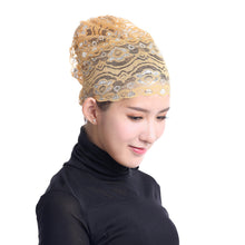 Women's Muslim Hijab Lace Turban Flower Bling Bling Islamic Bonnet Underscarf Inner Cap Stretchy Hat Glitter Headwear Head Wraps SM6