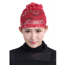 Women's Muslim Hijab Lace Turban Flower Bling Bling Islamic Bonnet Underscarf Inner Cap Stretchy Hat Glitter Headwear Head Wraps SM6