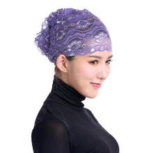 Women's Muslim Hijab Lace Turban Flower Bling Bling Islamic Bonnet Underscarf Inner Cap Stretchy Hat Glitter Headwear Head Wraps SM6