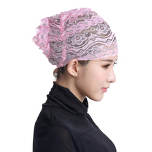 Women's Muslim Hijab Lace Turban Flower Bling Bling Islamic Bonnet Underscarf Inner Cap Stretchy Hat Glitter Headwear Head Wraps SM6