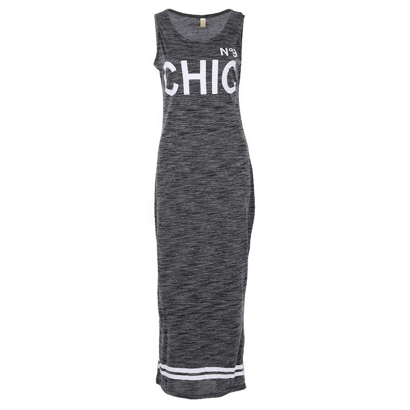 Women's S Sexy Slim Fit Casual Bodycon Dress Letter Print Beach Maxi Dress Vestidos De Festa SM6