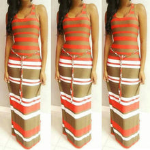 Women's Boho Long Maxi Dress Sleeveless O Neck Evening Party Beach Striped Dresses Sundress PY3 SM6