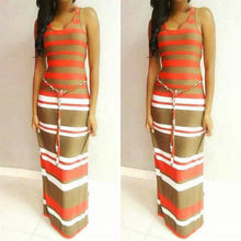 Women's Boho Long Maxi Dress Sleeveless O Neck Evening Party Beach Striped Dresses Sundress PY3 SM6