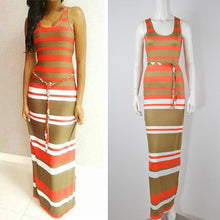 Women's Boho Long Maxi Dress Sleeveless O Neck Evening Party Beach Striped Dresses Sundress PY3 SM6