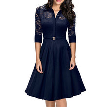 Women's Vintage 1950s Style Black Blue Lace Dress 3/4 Sleeve Flare A-line DressesSM6