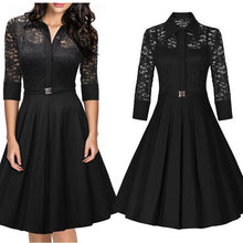 Women's Vintage 1950s Style Black Blue Lace Dress 3/4 Sleeve Flare A-line DressesSM6