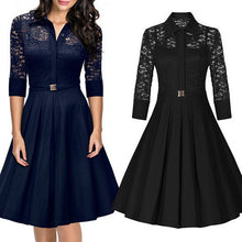 Women's Vintage 1950s Style Black Blue Lace Dress 3/4 Sleeve Flare A-line DressesSM6