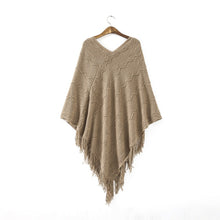 Womens Fringed Tassels Bat Sleeve Pullover Jumper Knit Sweaters Top Poncho ShawlSM6