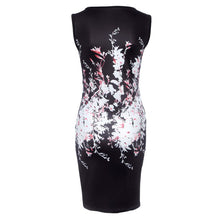 Womens Sexy Dresses Ladies Elegant Black Sleeveless Knee Length Floral Print Sheath Dress SM6