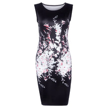 Womens Sexy Dresses Ladies Elegant Black Sleeveless Knee Length Floral Print Sheath Dress SM6