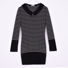 Womens Turn Down Collar Long Sleeve Stripe Bodycon Office Lady Pencil Mini Dress SM6