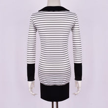 Womens Turn Down Collar Long Sleeve Stripe Bodycon Office Lady Pencil Mini Dress SM6