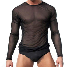 clubwear long sleeve mesh Men T-shirt stretchy sheer Man see through tops SM6